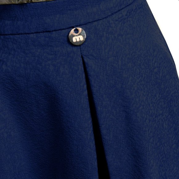 MET XS Navy Jacquard Flare Mini Skirt Pleated Skater Italy Made Cotton Lyocell S - Picture 6 of 16